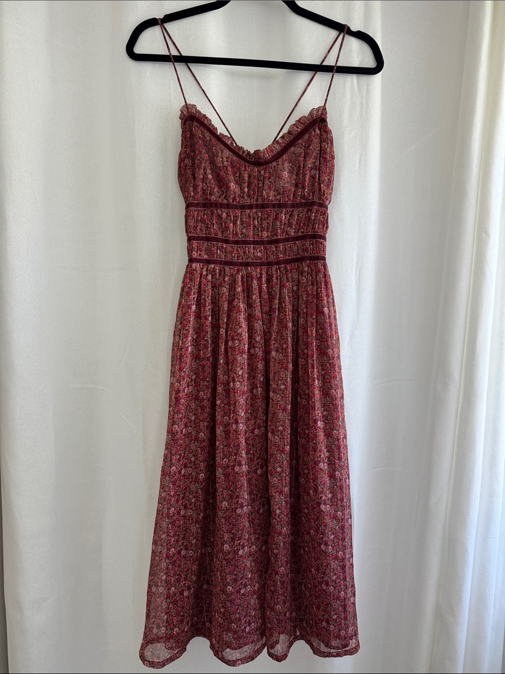 Lucky Brand Burgundy Floral Midi Dress